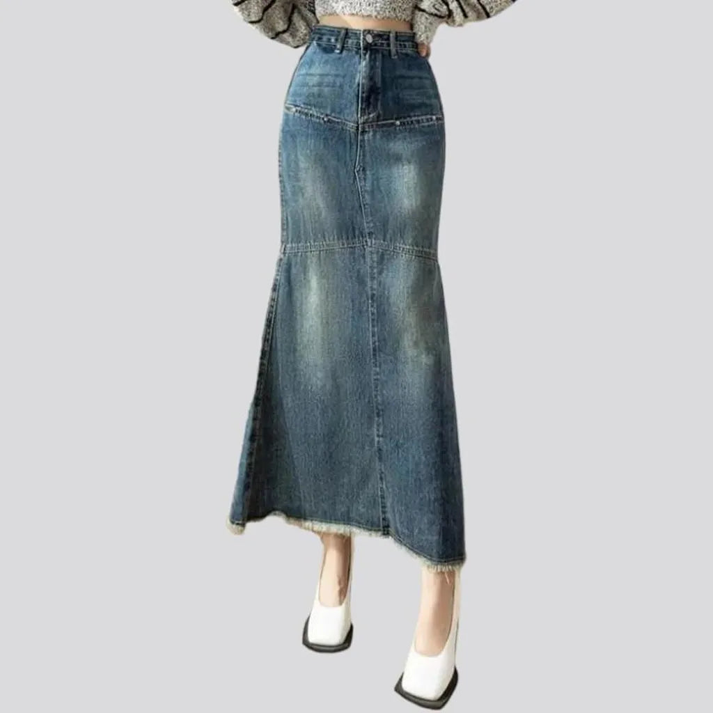 High-waist whiskered jeans skirt
 for ladies