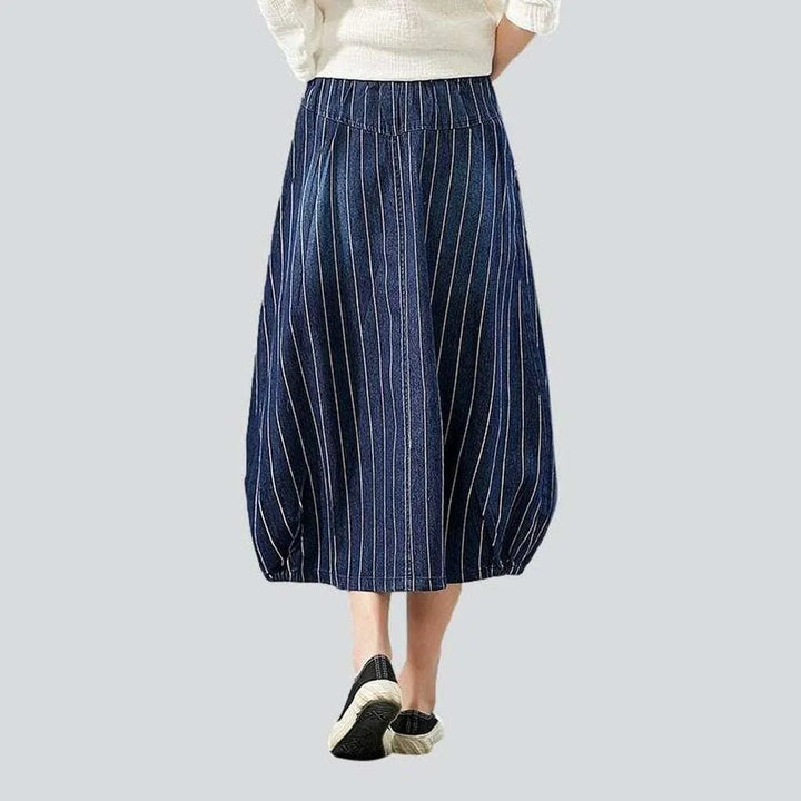 Striped long women's denim skirt
