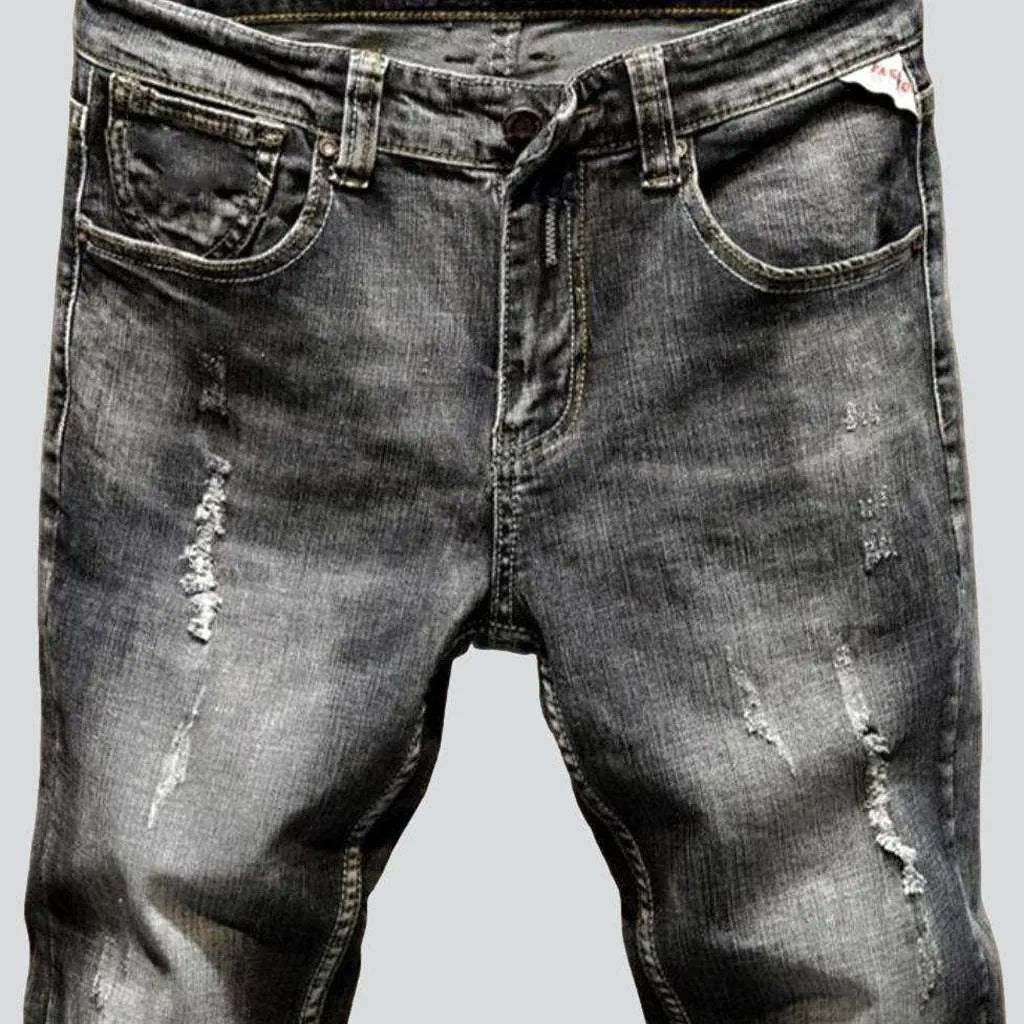 Dark grey men's torn jeans