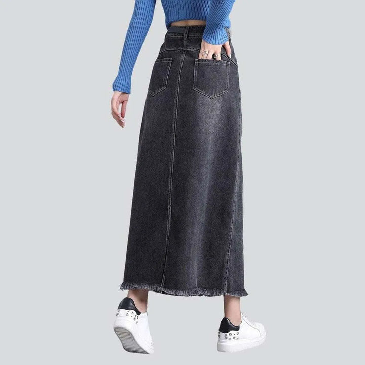Grey long denim skirt