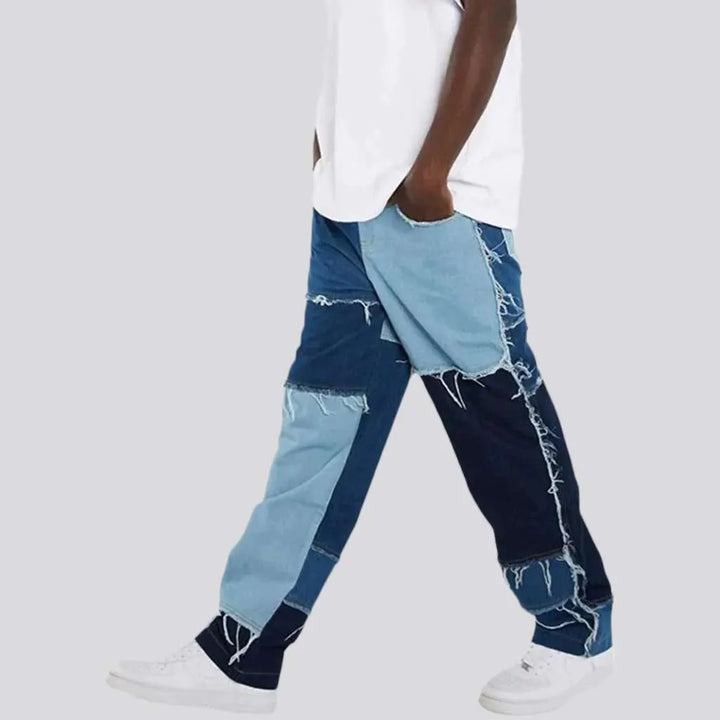 Patchwork men's loose jeans