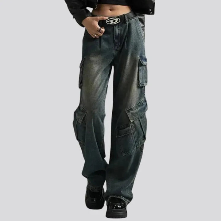 Whiskered cargo fashion jeans for ladies