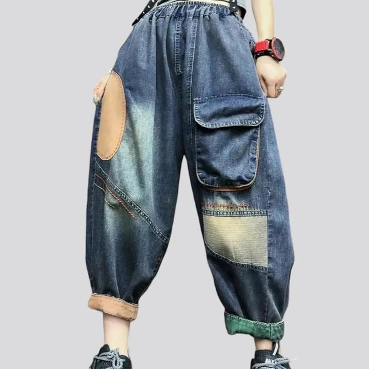 Cargo high-waist denim pants
 for women