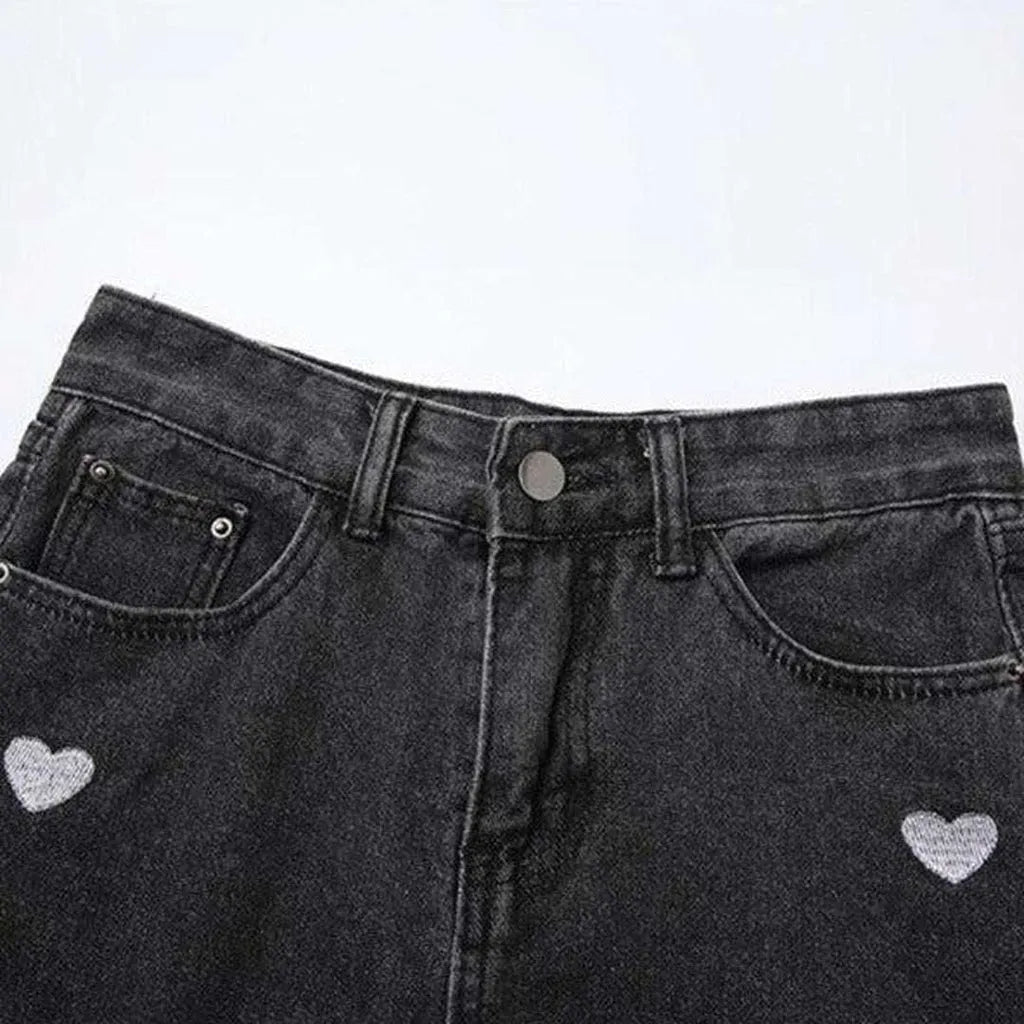 Heart side print baggy jeans