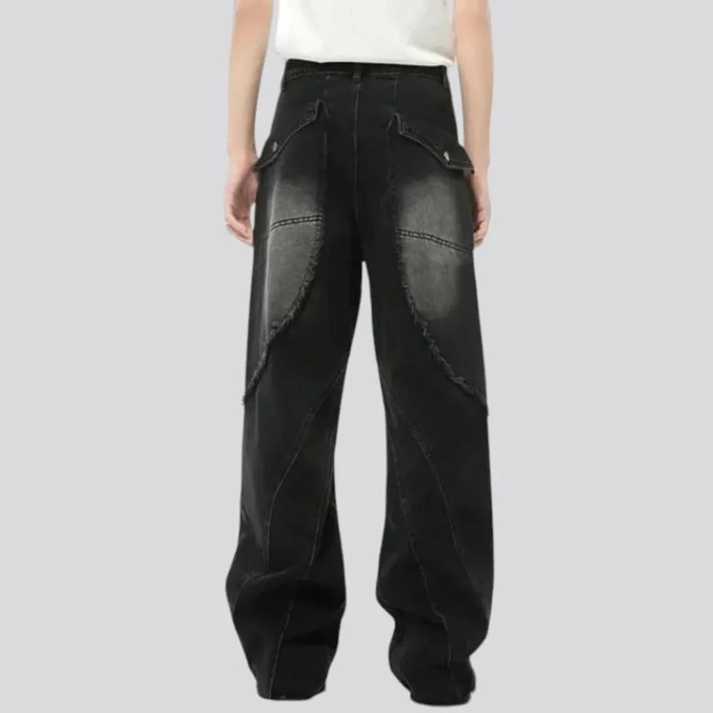 Wide fit and ragged hem jeans for men