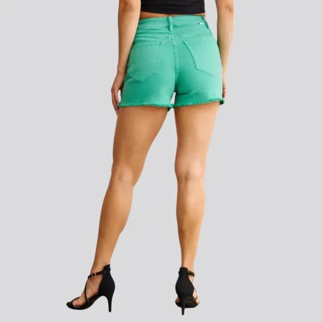 Caribbean-green women's jean shorts