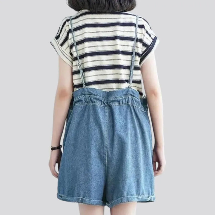 Stonewashed baggy jeans romper
 for women
