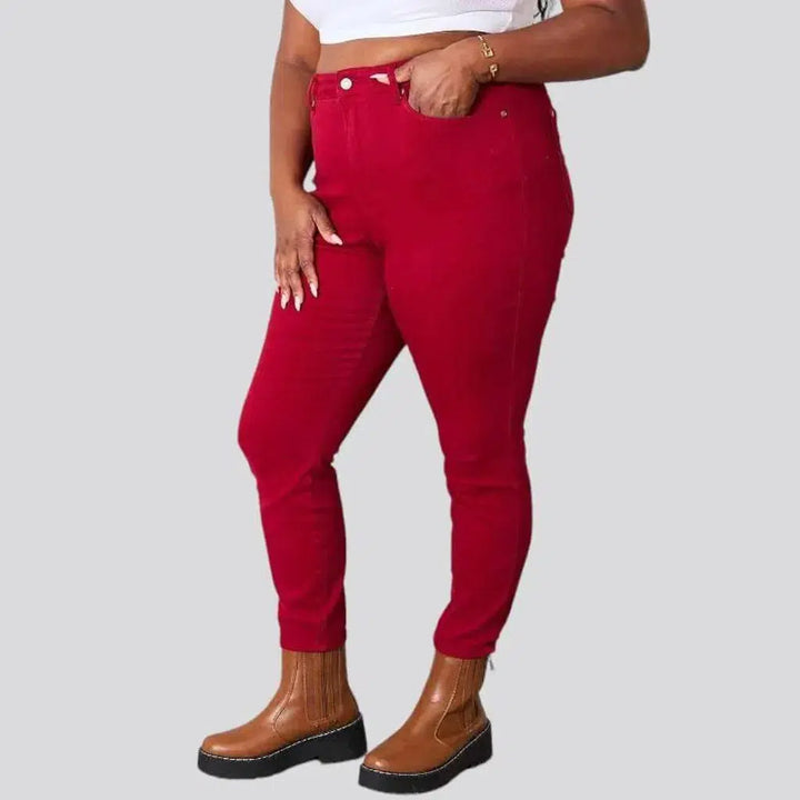 Red ankle-length jeans
 for women