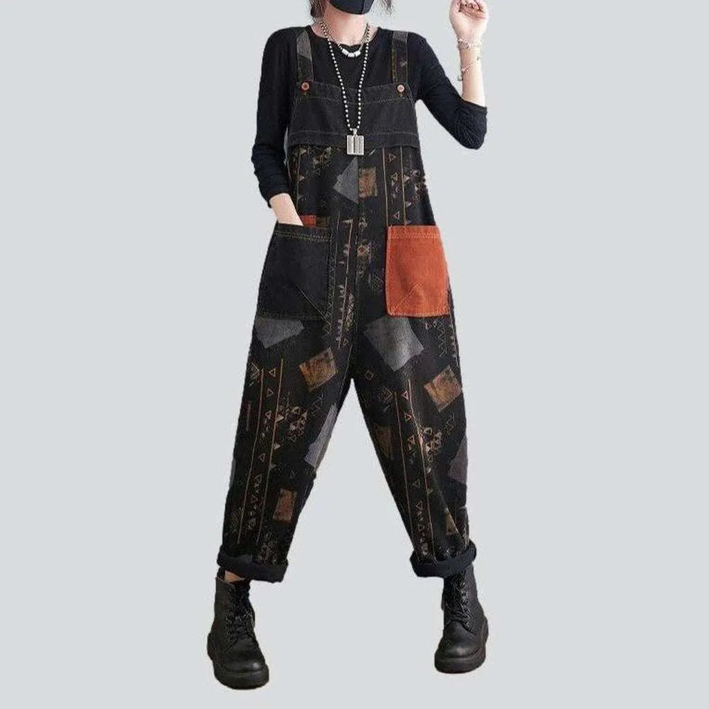 Black painted women's jeans overall