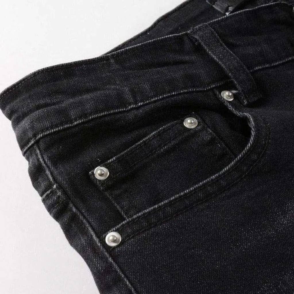 Blue star embroidery black jeans