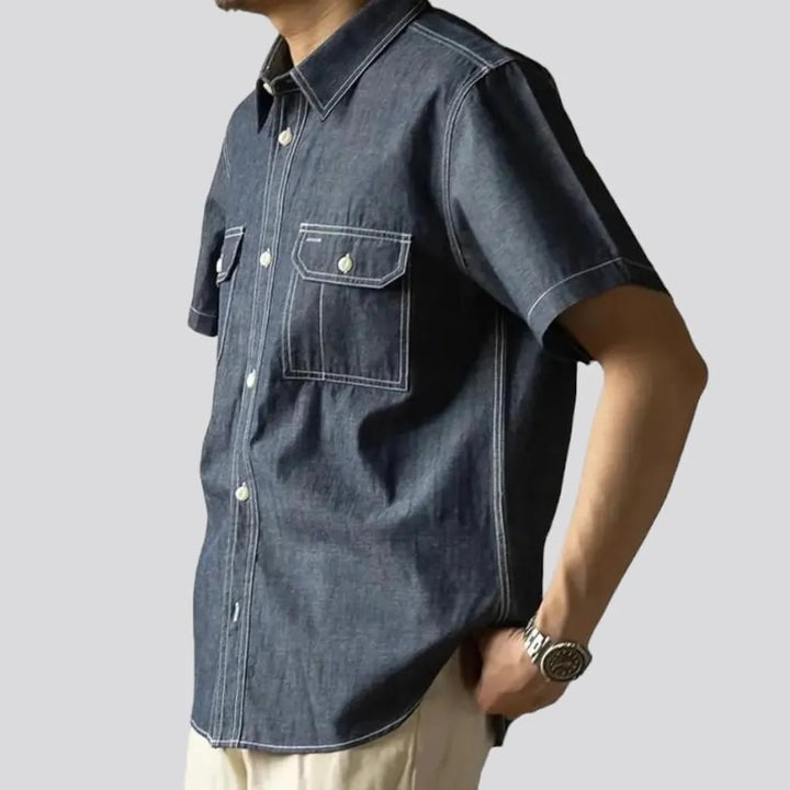 Short-sleeves men's jean shirt