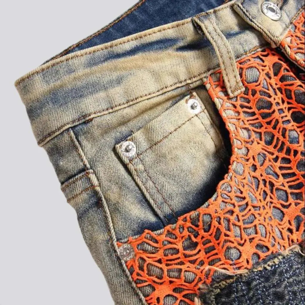 All-over embroidery jeans for men