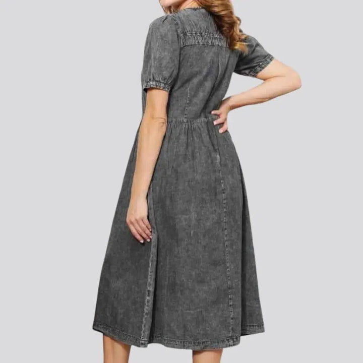 Grey pull-on women's denim dress