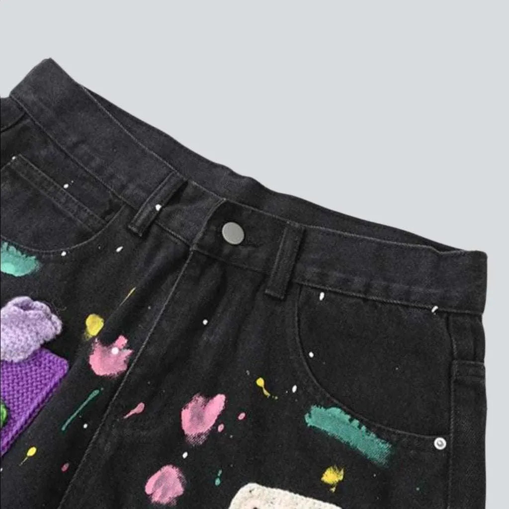 Color patchwork embroidery denim shorts
