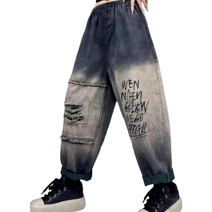 Dark-grey street denim pants for women