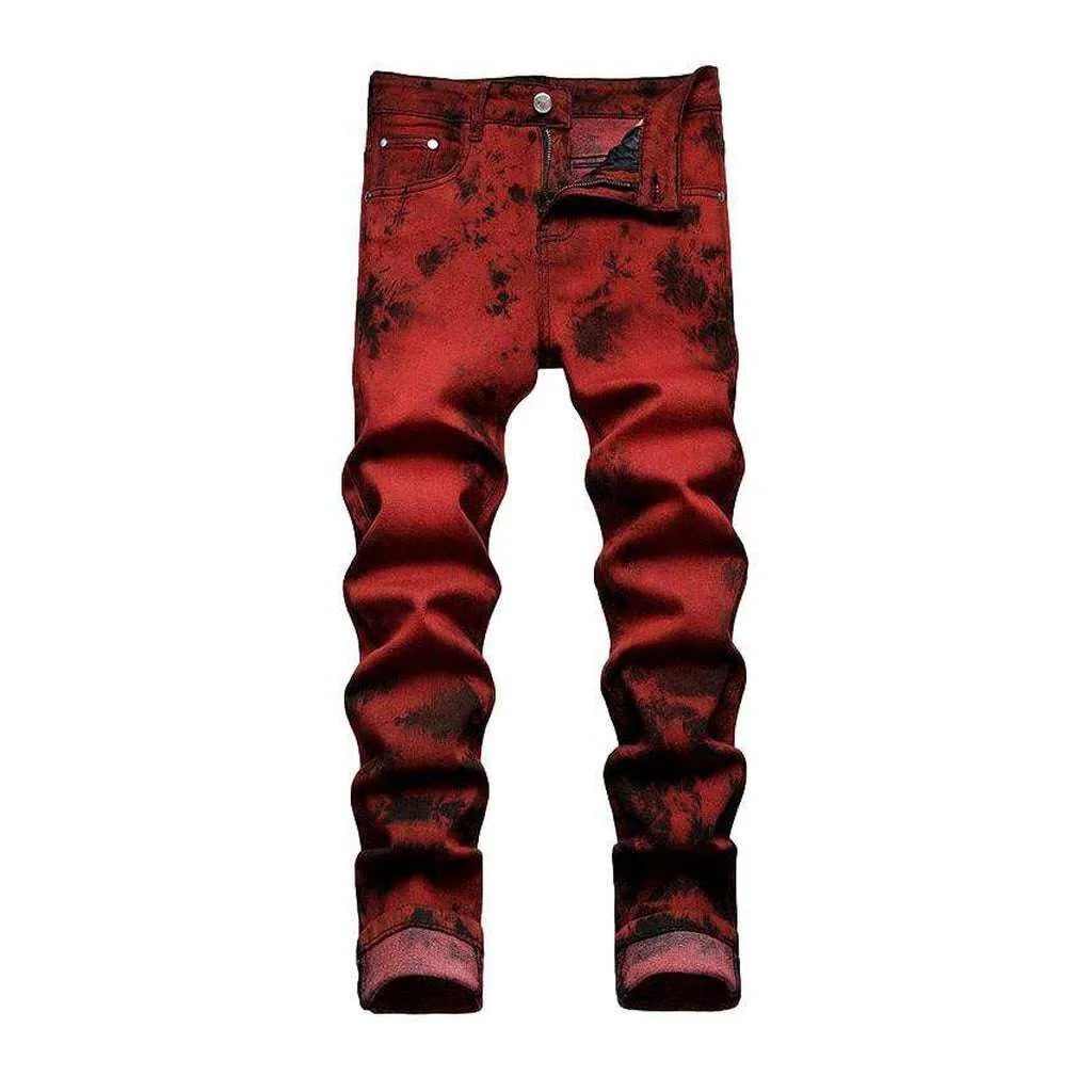 Dark-painted red men's jeans