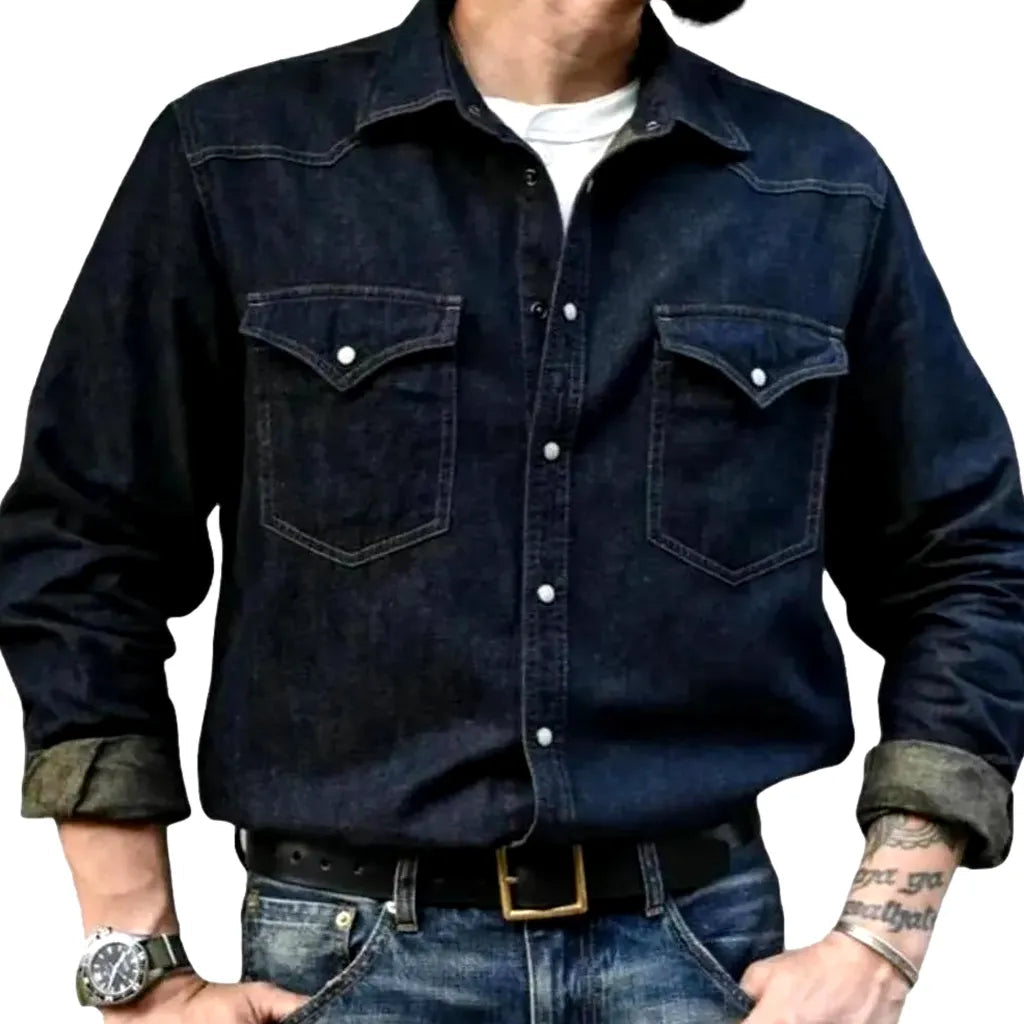 Dark-wash cowboy labor men's denim shirt