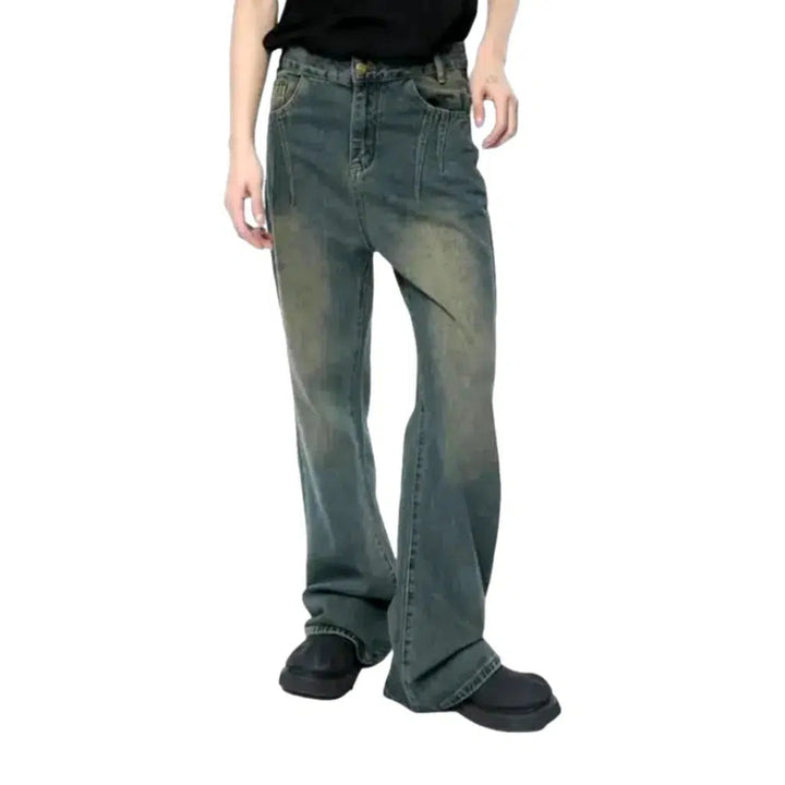 Dark-wash men's sanded jeans