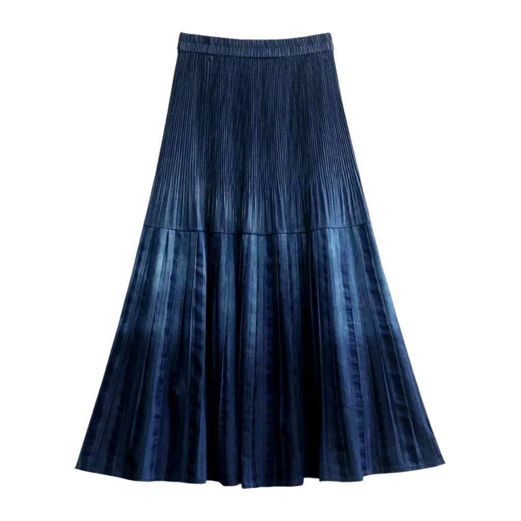 Dark wash ornament print denim skirt
 for ladies