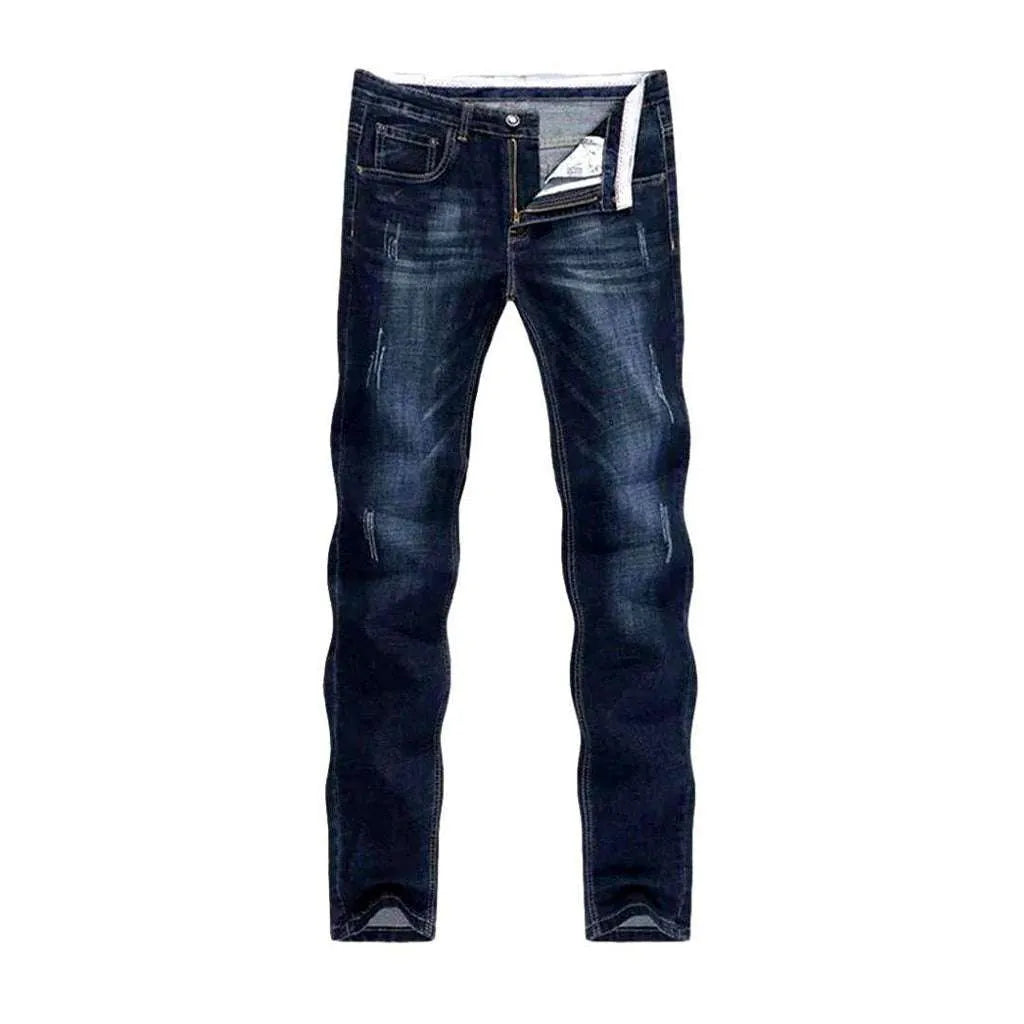 Dark wash sanded men's jeans
