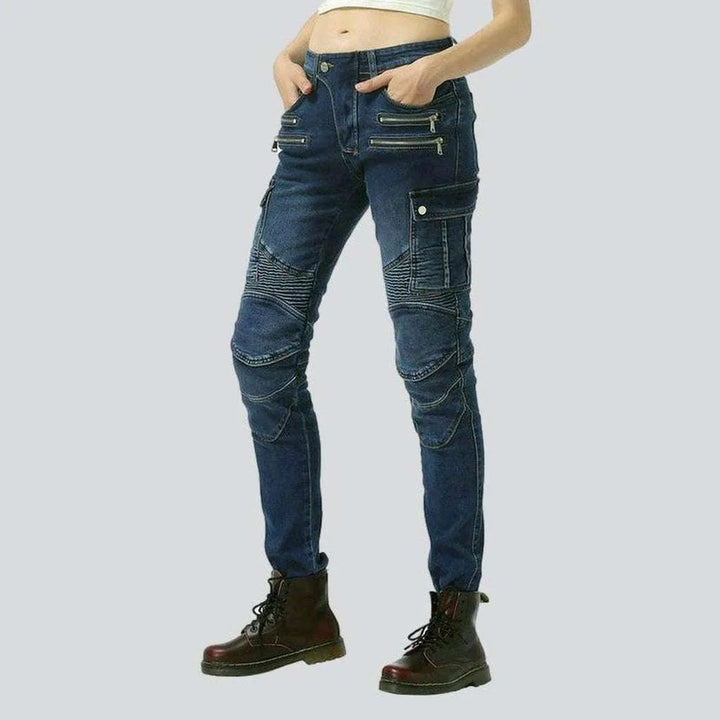 Women's biker jeans with zippers