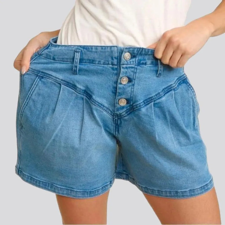 Medium-wash wide-leg women's denim shorts