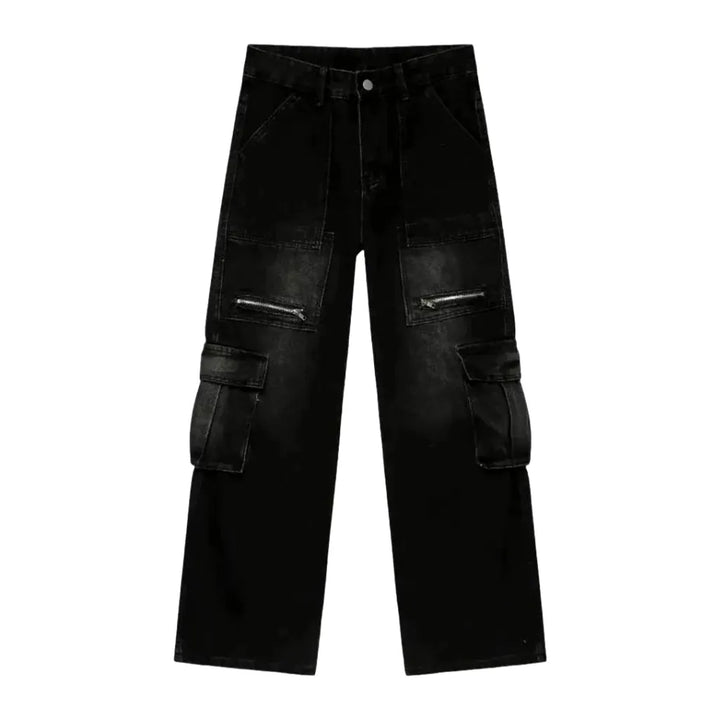 Street Style Sanded Vintage Men's Jeans - Black