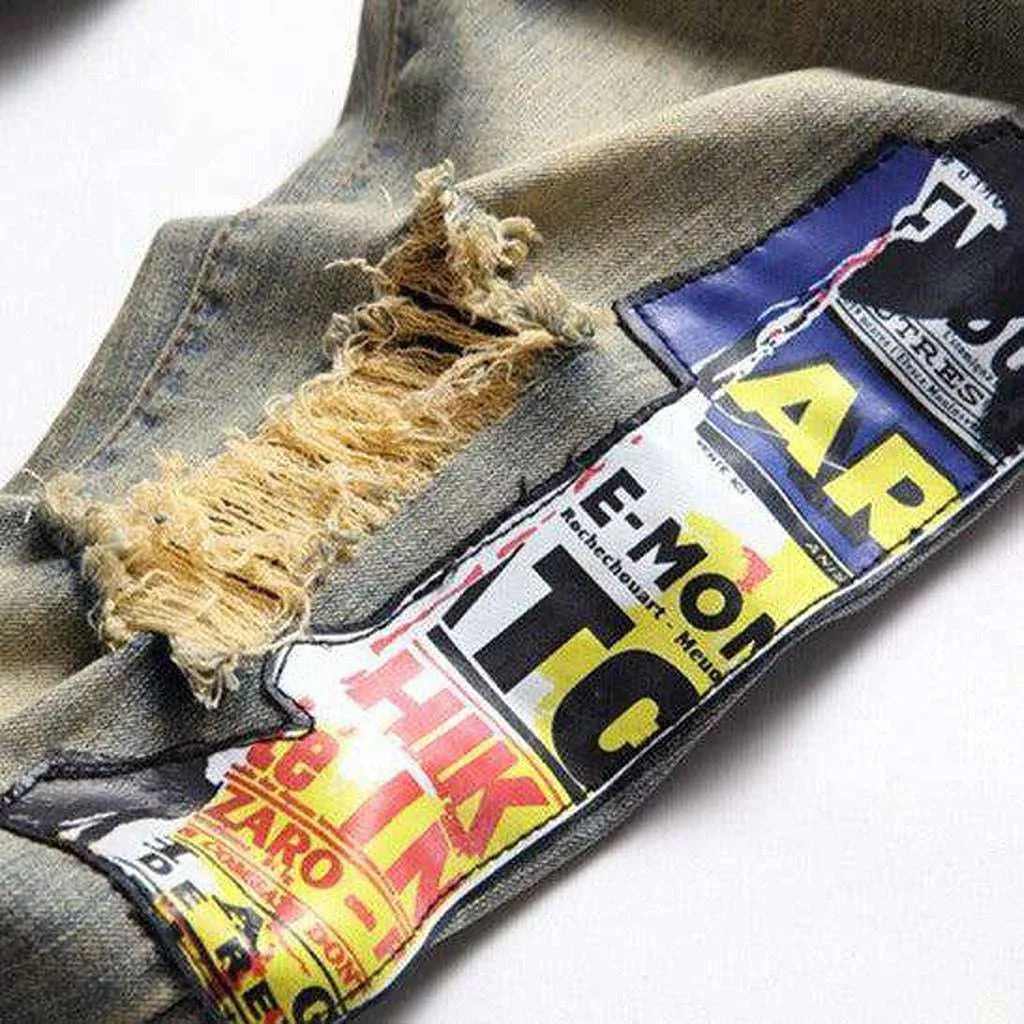 Painted distressed men's jeans