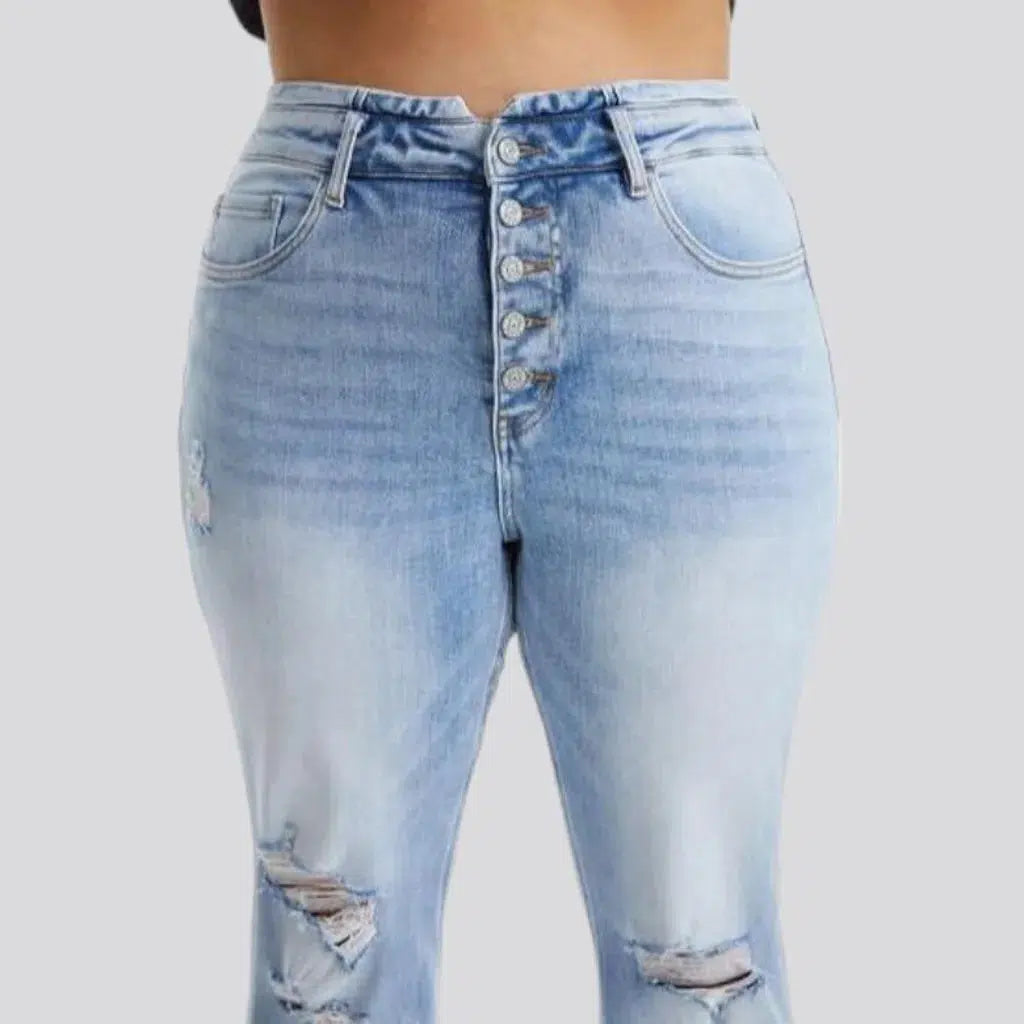 High-waist raw-hem jeans
 for ladies