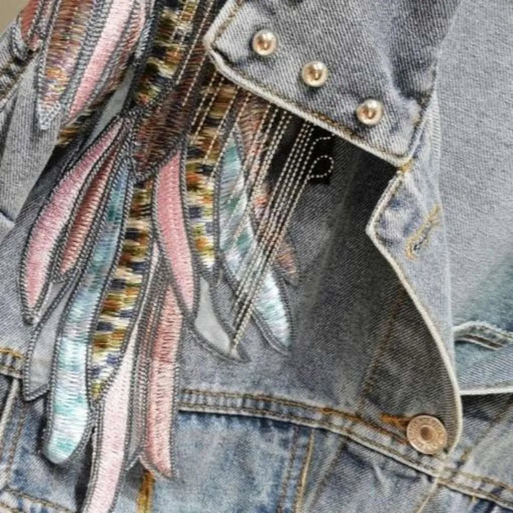 Wings embroidery women's denim jacket
