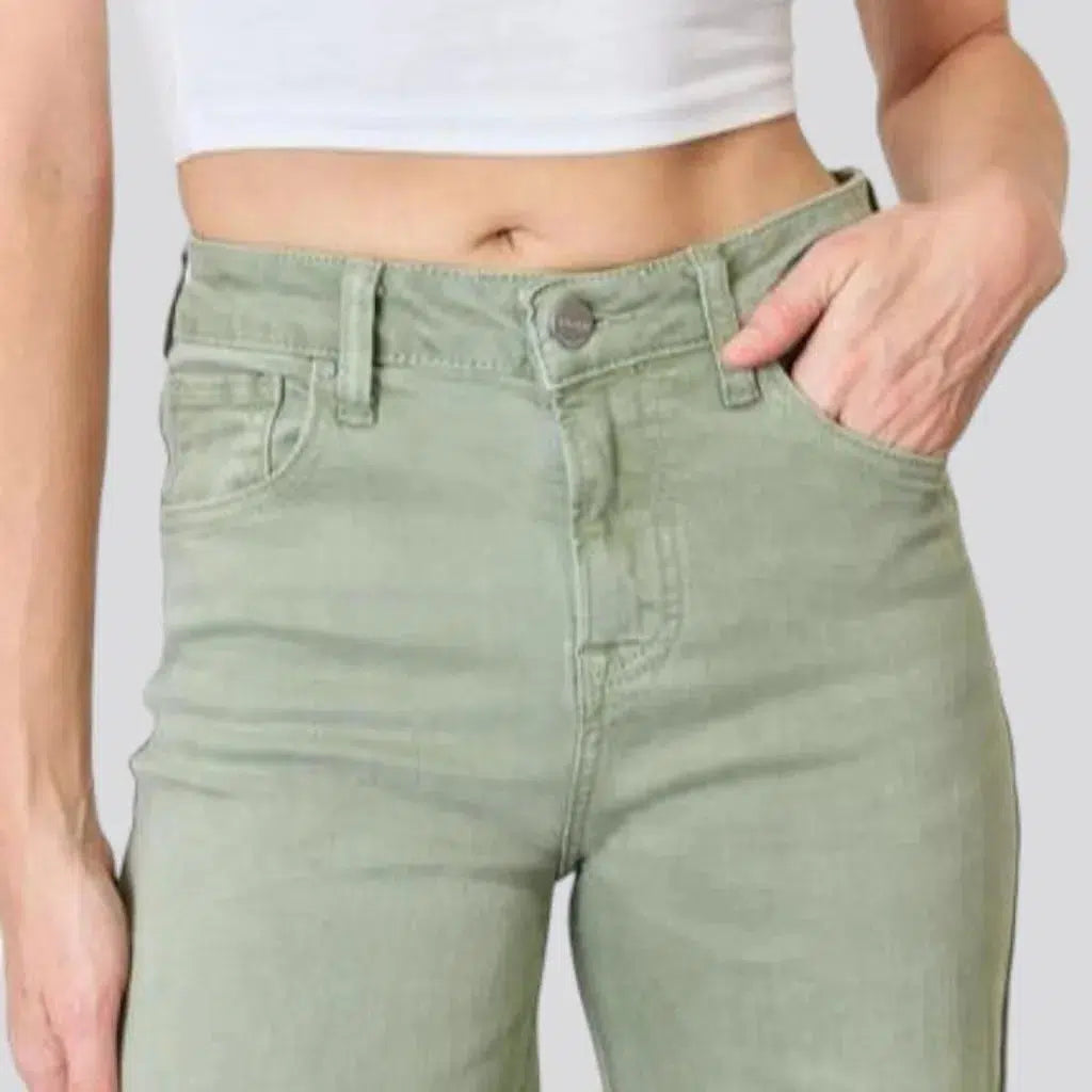 Ripped-hem women's color jeans