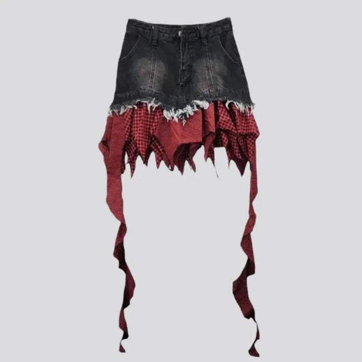 Dark frills jean skirt
 for women