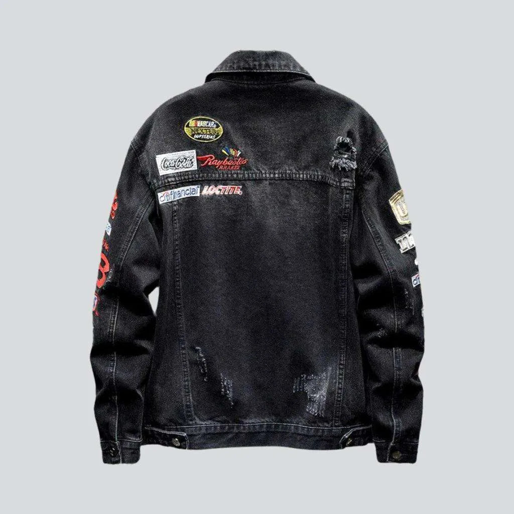 Racing denim jacket with patches