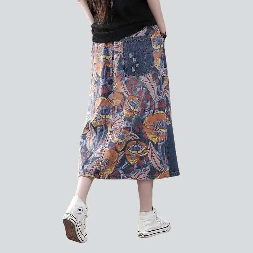 Patchwork painted women's denim skirt