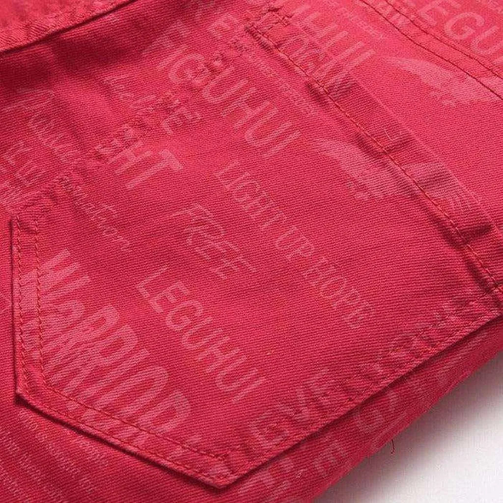 Letter embroidery red men's jeans