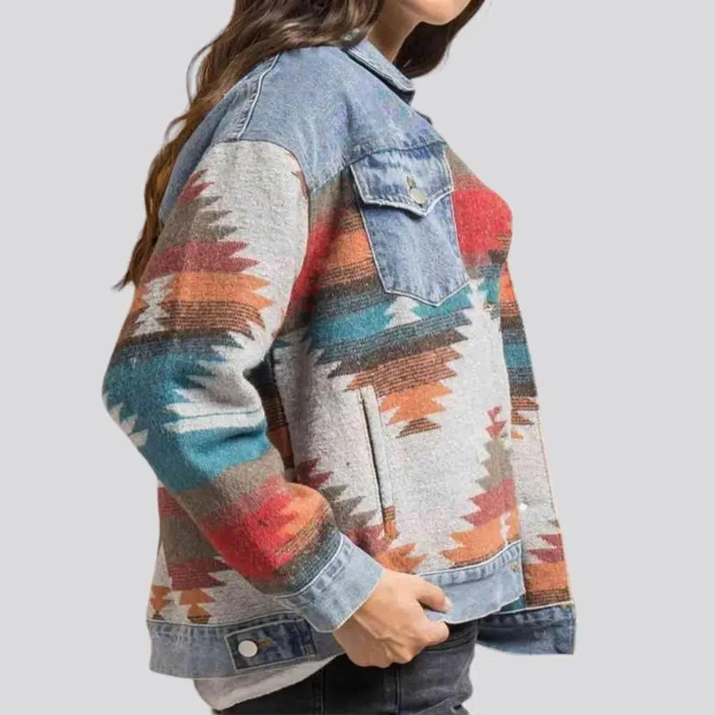 Oversized tribal jean jacket
 for women