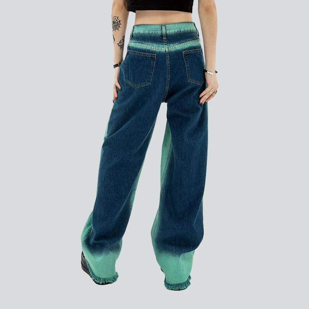 Contrast band women's baggy jeans