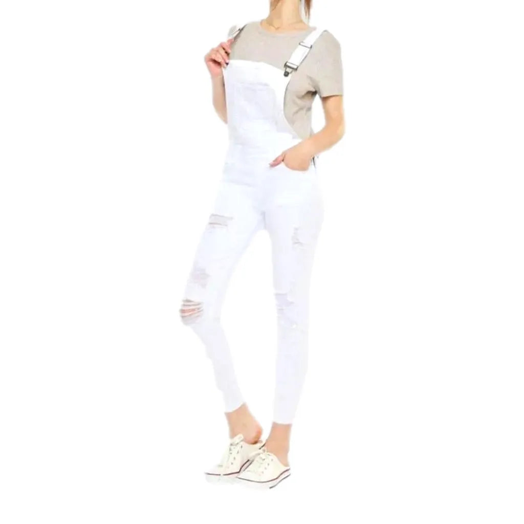 Denim Dungaree Overall Fit for Ladies - White