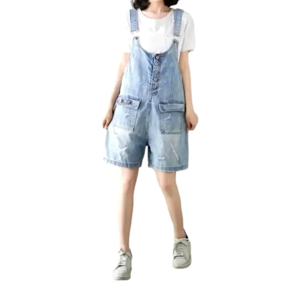 Vintage Light Wash Jean Overall for Women - Light Blue