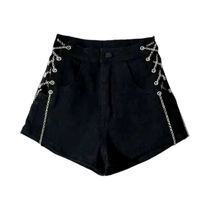 Denim shorts with chain drawstrings