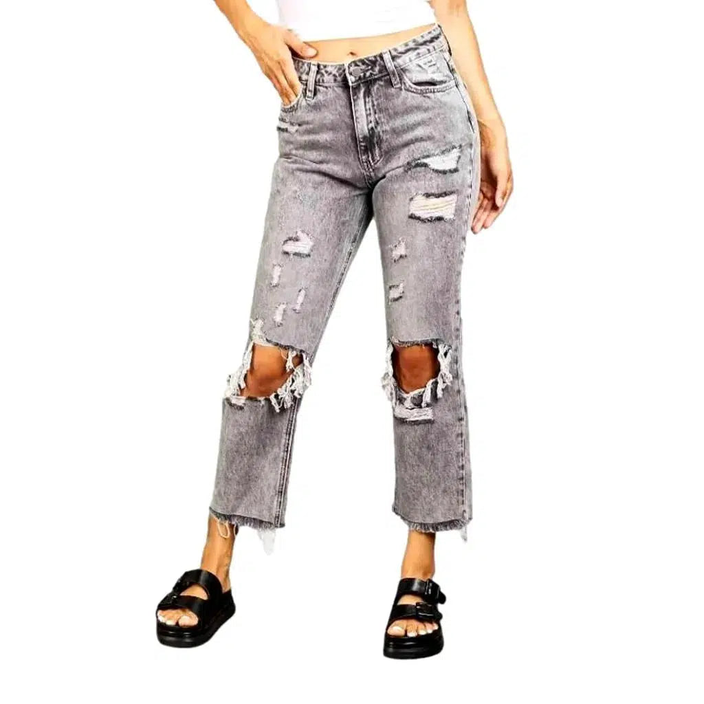 Distressed cutoff-bottoms jeans