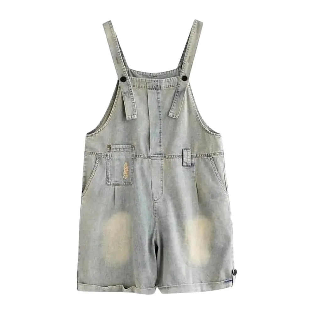 Distressed Denim Overall for Women - Light Blue