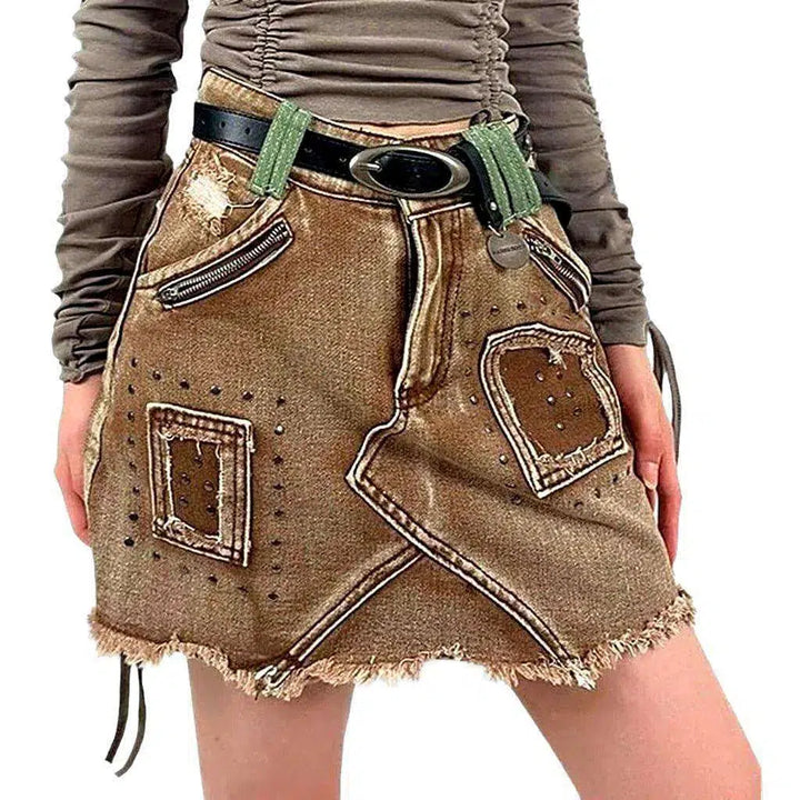 Distressed denim skirt
 for ladies