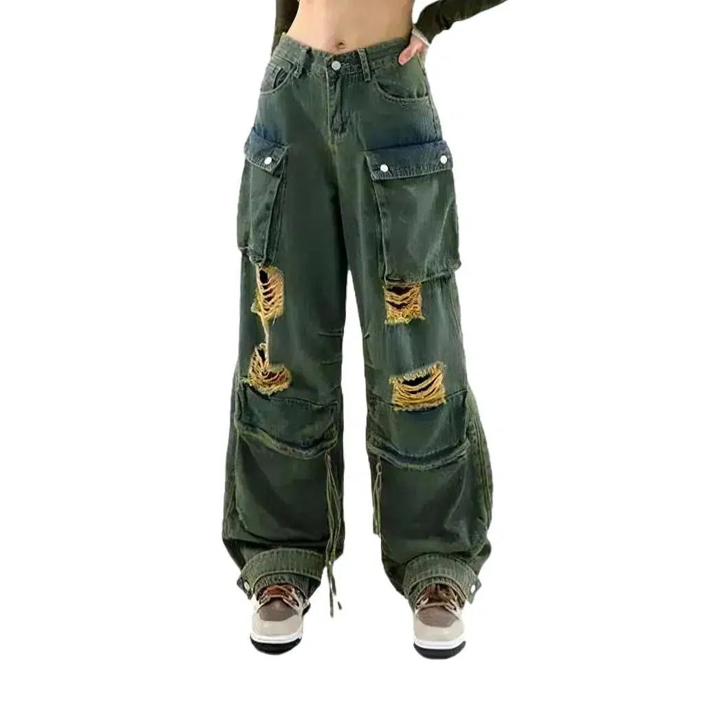 Distressed green-cast jeans
 for ladies