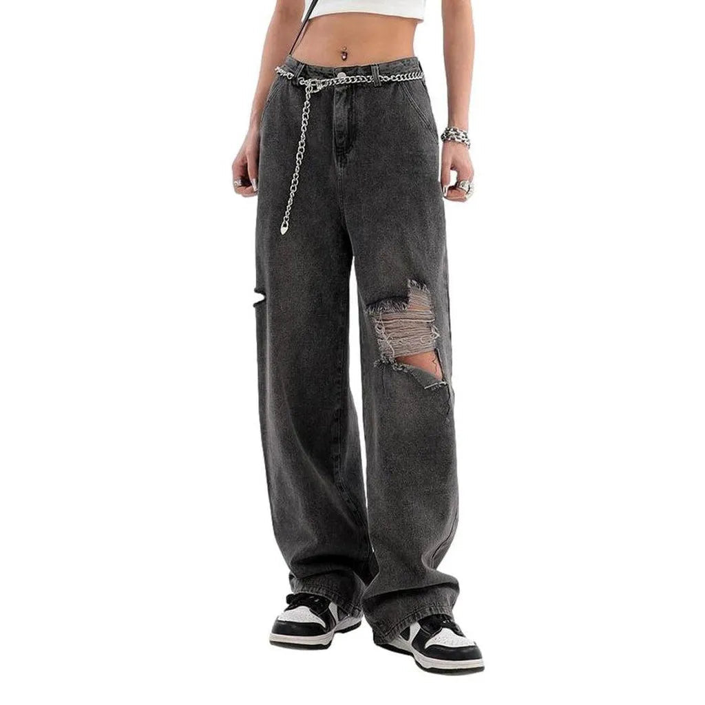 Distressed grey women's baggy jeans
