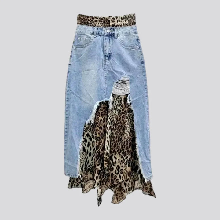 Distressed Leopard Print Denim Skirt | Jeans4you.shop