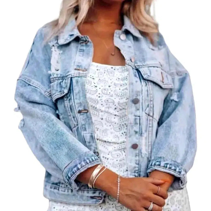 Distressed light-wash jean jacket