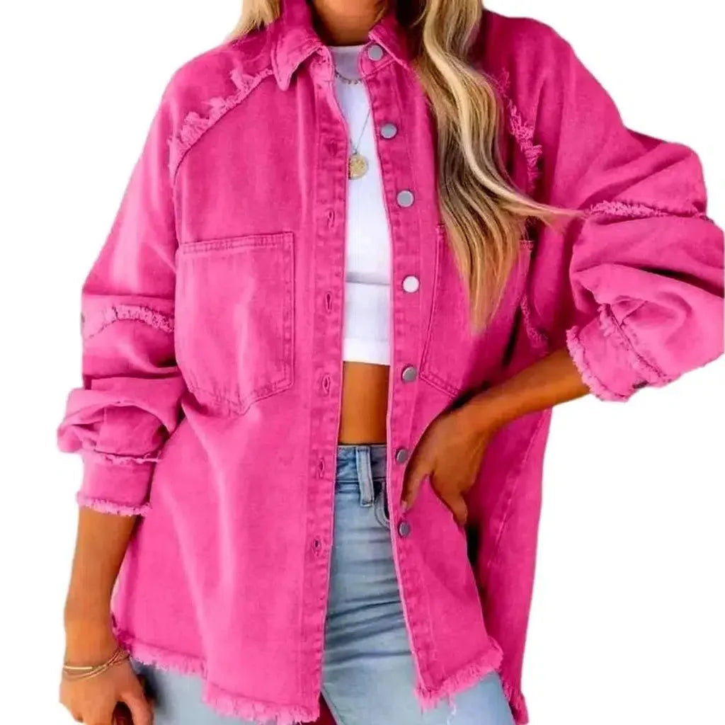 Distressed oversized jeans jacket
 for ladies