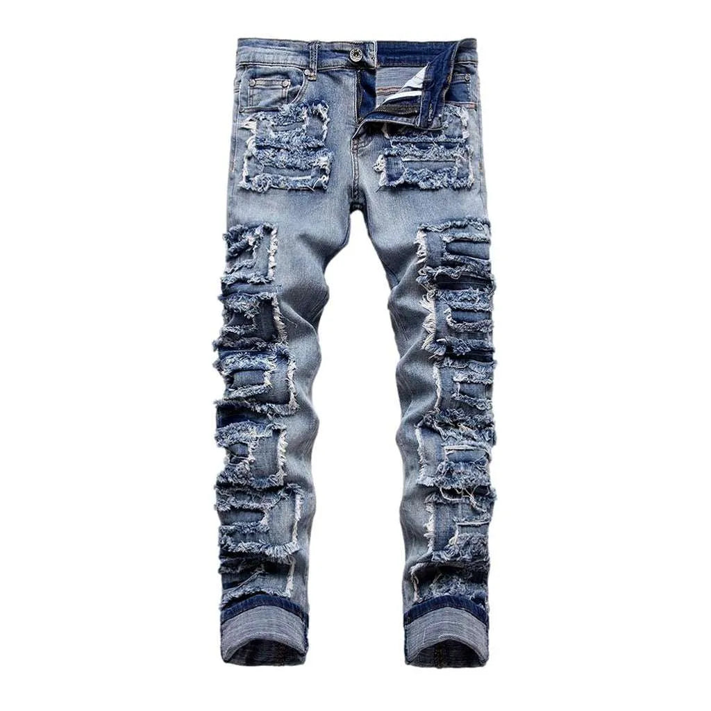 Distressed patchwork jeans for men