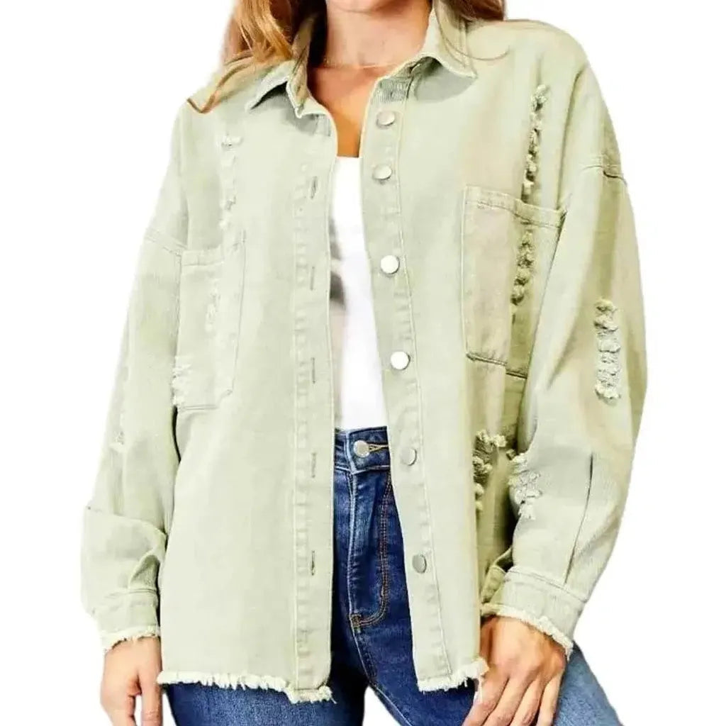 Distressed raw-hem women's denim jacket